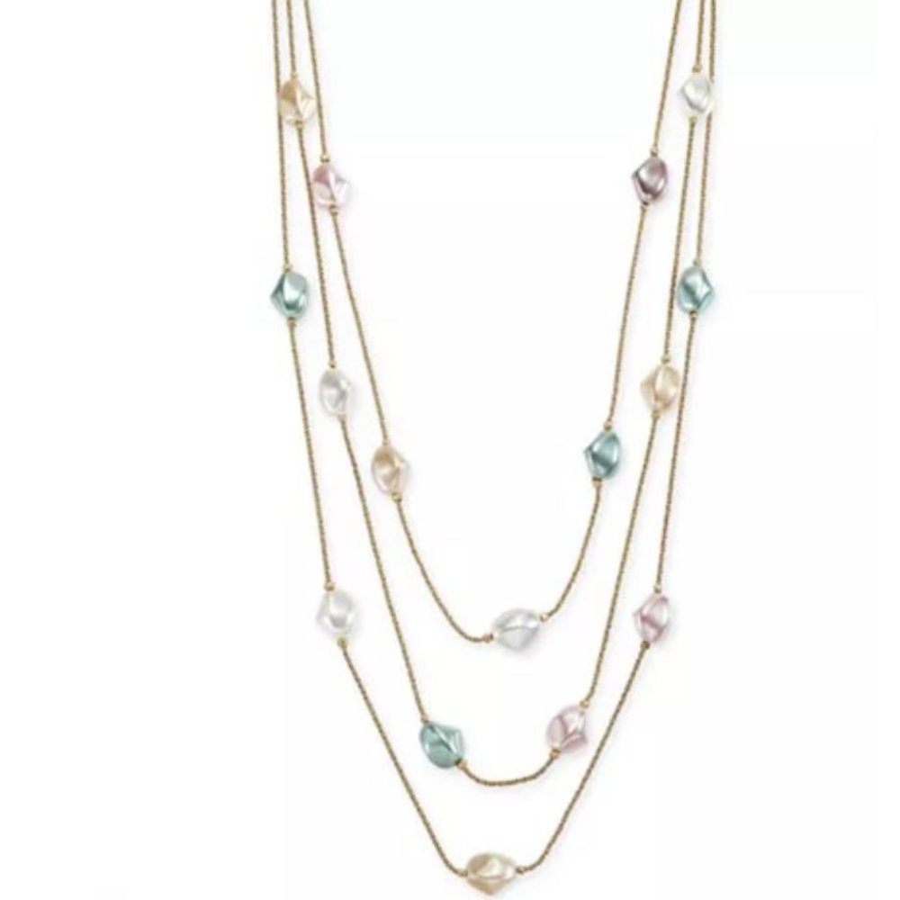 NWT faux multi color baroque pearl layer necklace